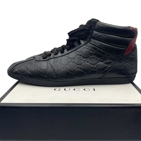 Gucci Leather Signature High Top Black Trainers Men's Size 13.5G - Picture 4 of 8